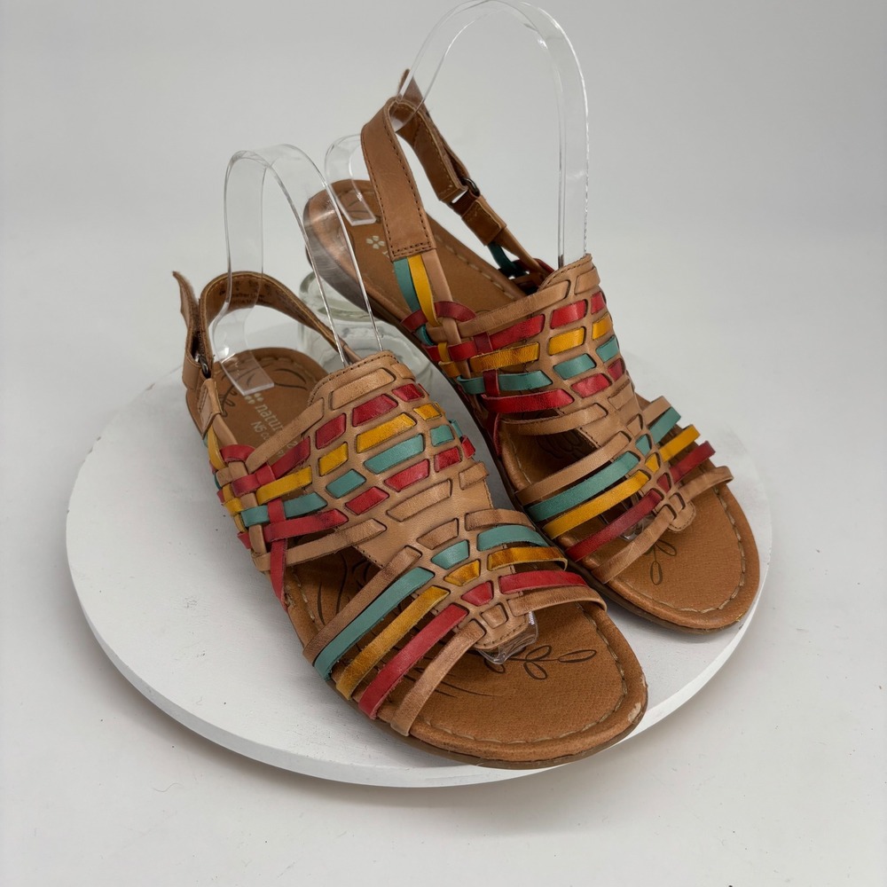 Naturalizer Sandals Womens 8M Tan Multi Leather Woven Westerly Slingback Boho
